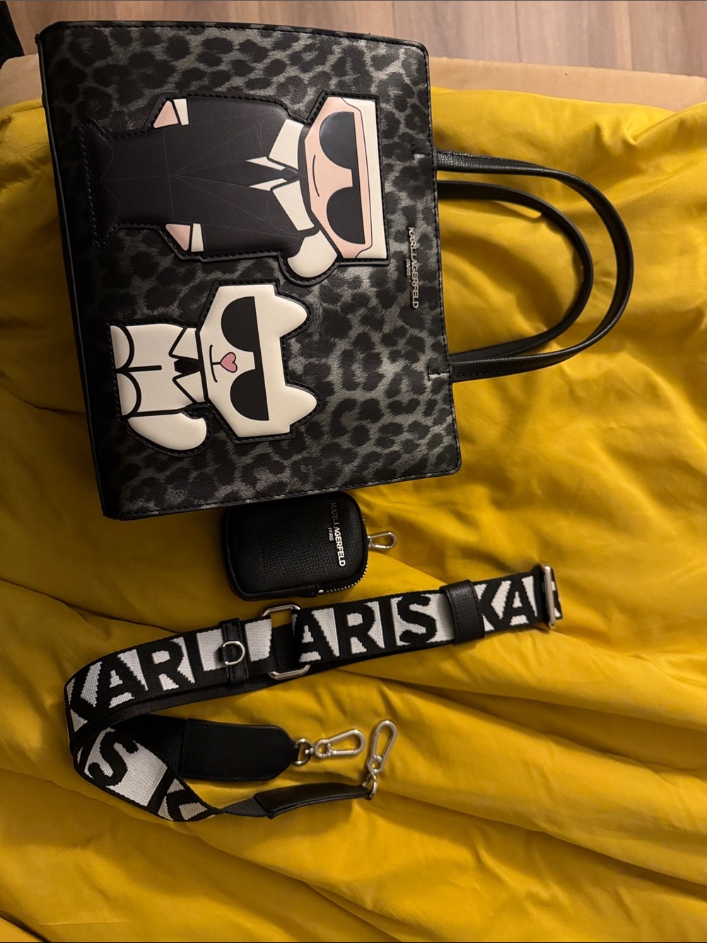 Karl Lagerfeld Black Leopard-Print Handbag - Picture 3 of 3